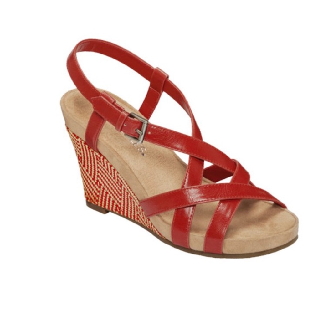 Aerosoles AT FIRST PLUSH Red Strappy Wedges 8.5W